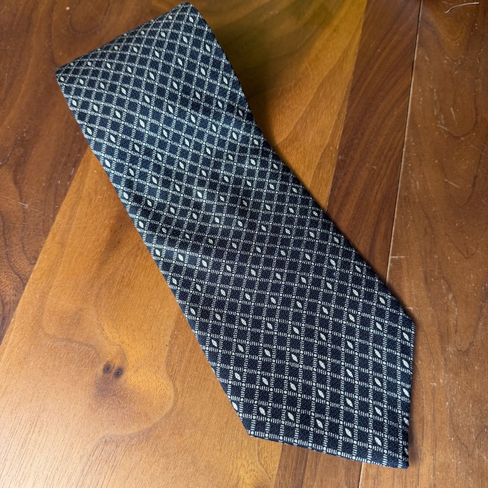 Mezzano Men's Black Tie‎ Gold Diamond Geometric Silk Necktie
